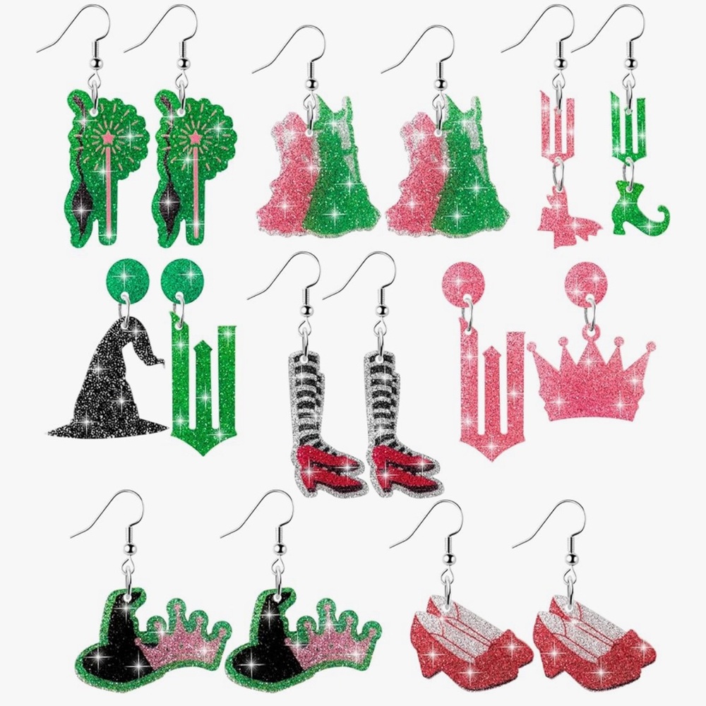 Witch Musical Glitter Earrings - 8 Pairs